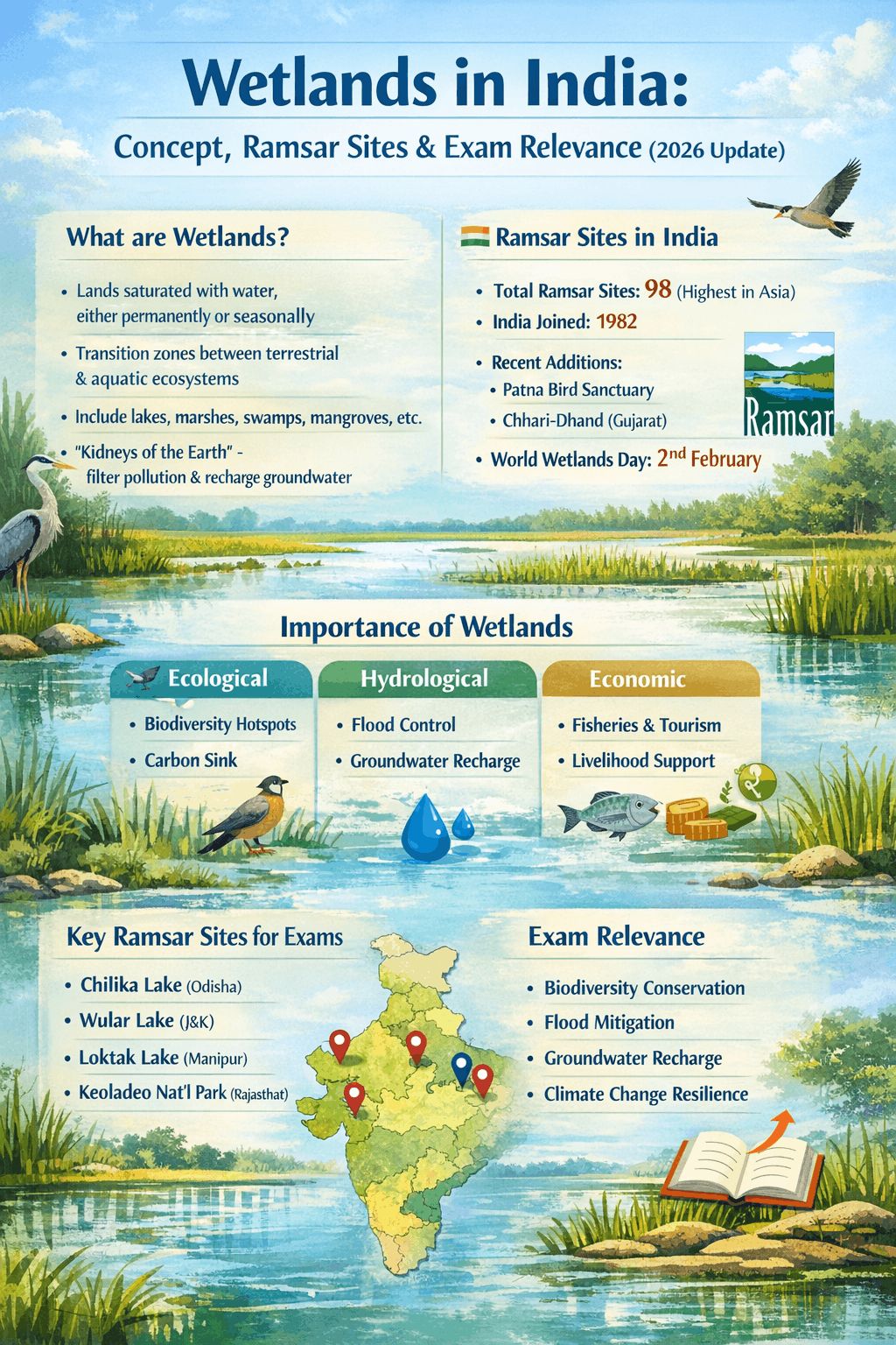 Wetlands in India: Concept, Ramsar Sites & Exam Relevance (2026 Update) – blog post featured image