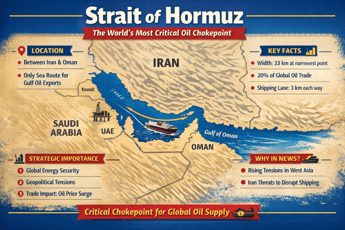 Strait of Hormuz: Strategic Maritime Chokepoint and Its Global Significance (UPSC/HAS) होर्मुज़ जलडमरूमध्य: सामरिक समुद्री मार्ग और इसका वैश्विक महत्व (UPSC/HAS) – blog post featured image