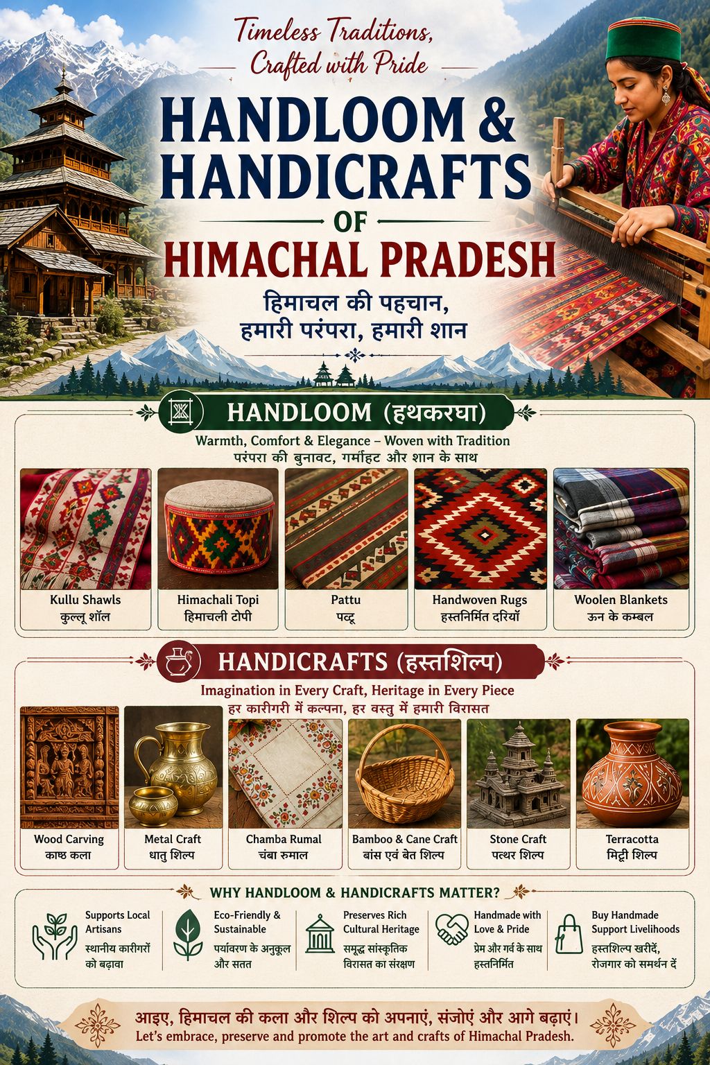 Handloom & Handicrafts of Himachal Pradesh: HIMBUNKAR, BHUTTICO, HIMCRAFTS & Major Organizations | HPPSC/HAS Notes (Bilingual) – blog post featured image