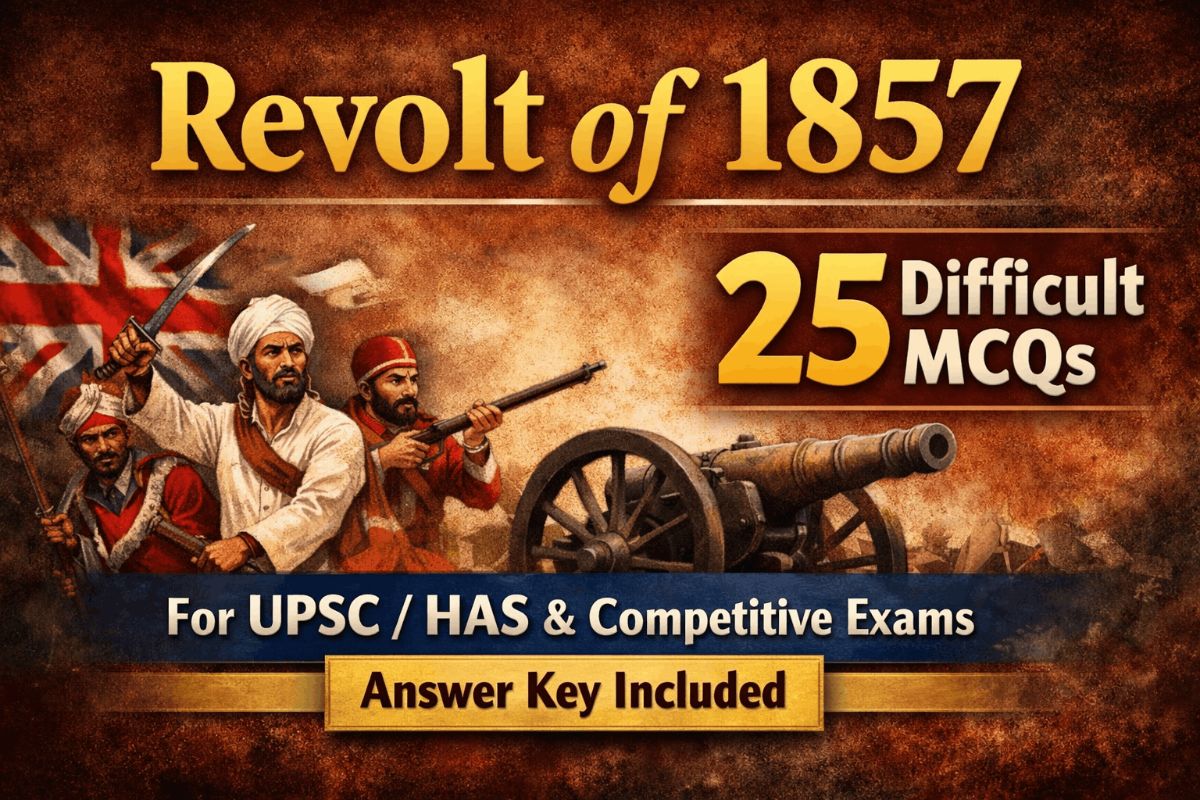 1857 Revolt Complete Practice Set – 25 Tough MCQs with Answer Key | द्विभाषी प्रश्नावली – GK article for competitive exams