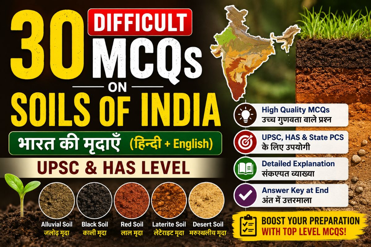 30 Difficult MCQs on Soils of India | UPSC & HAS Level | Bilingual (English + हिन्दी) – GK article for competitive exams