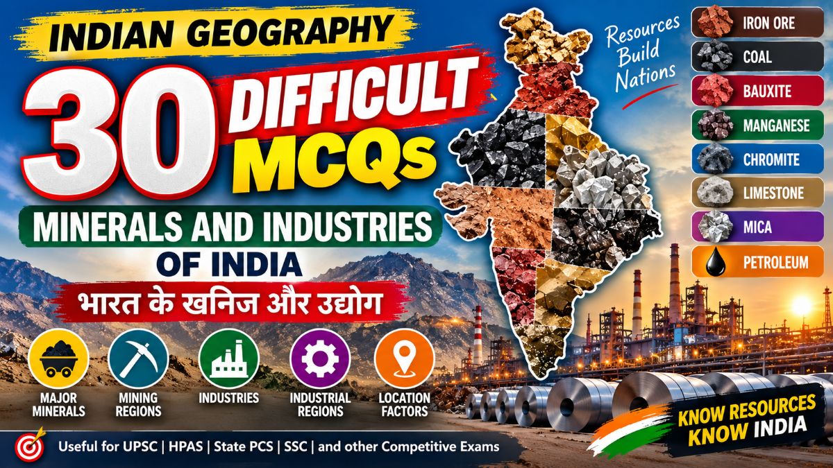 MCQs on Minerals and Industries of India | UPSC & HAS Level | Bilingual (English + हिन्दी) – GK article for competitive exams